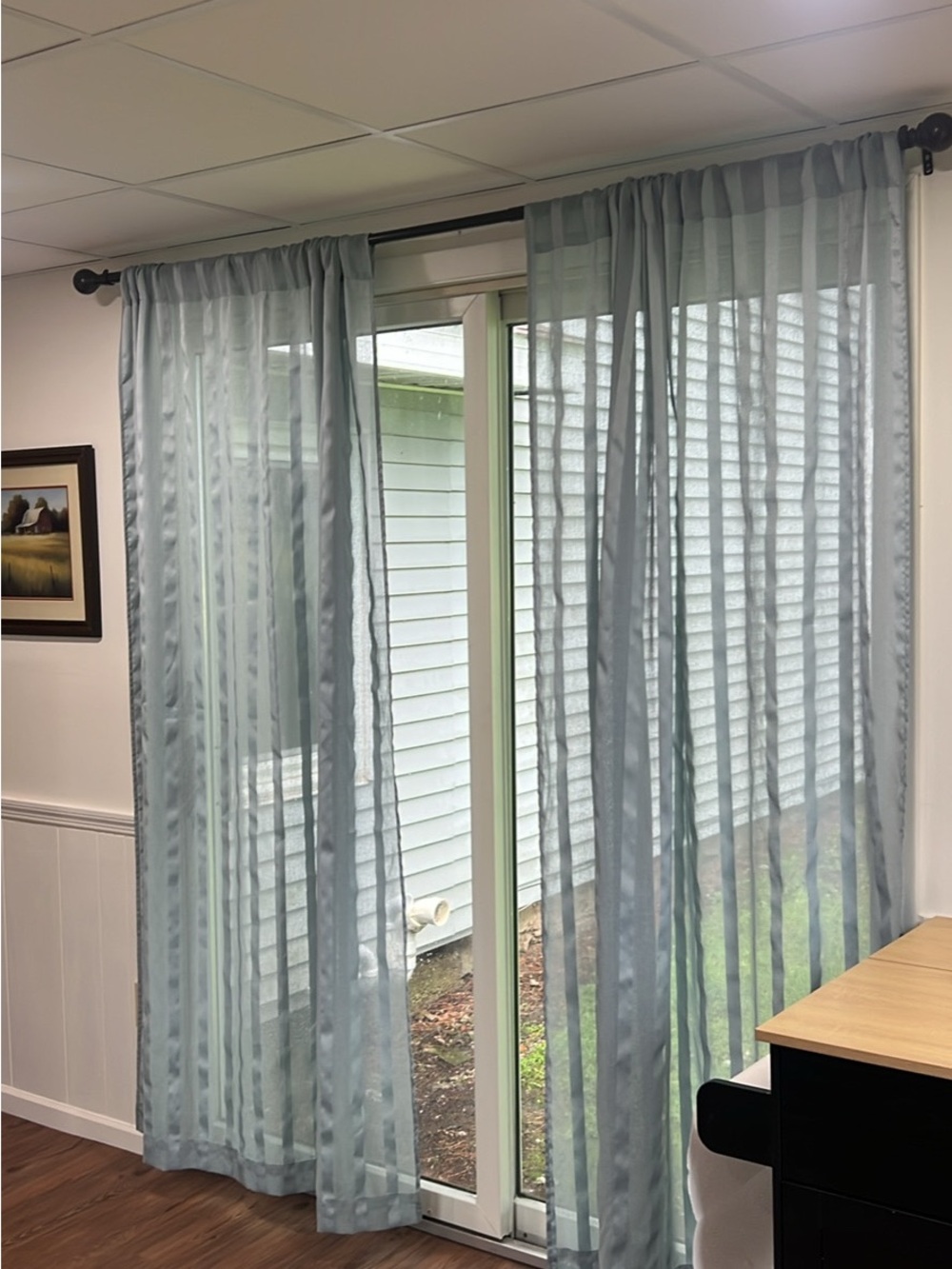 Light Blue Striped Sheer Curtain Panels